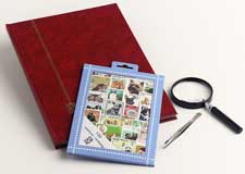 Postzegelpakket honden & katten (100) incl. insteekboek, pincet en loupe
